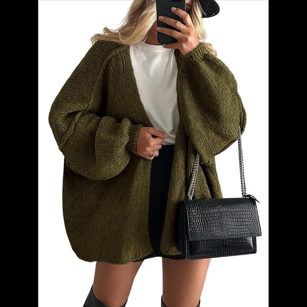 Suéteres Tipo Cárdigan Extragrandes para Mujer, Otoño 2025, de Punto, con Mangas Largas Tipo Farol y Frente Abierto, Ligeros. Verde S