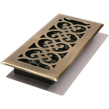 Decor Grates® 4" x 10" Scroll™ Steel Plated Antique Floor Register