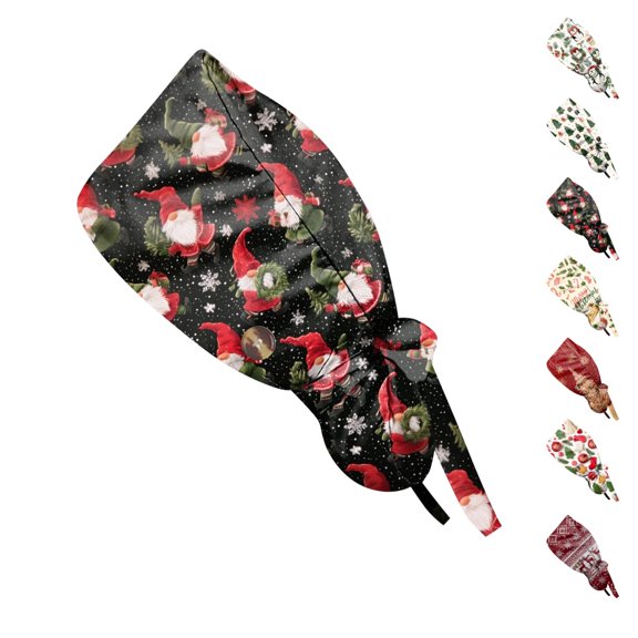 LTTVQM Christmas Scrub Cap for Women Men Working Cap with Sweatband Adjustable Tie Back Nurse Hats Head Cover