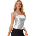 thumbnail image 1 of Camiseta Sin Mangas De Pu De Cuero Sintético Con Adornos De Encaje Para Mujer Color Plata S, 1 of 5
