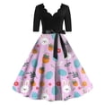 thumbnail image 2 of LWavelet Women's 3/4 Sleeve Scalloped Neck Fit-and-Flare Dress, Bunny & Easter Egg Basket Print with Satin Bow Belt for Easter & Party Outfits Pink 2XL, 2 of 5