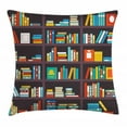 thumbnail image 1 of Bookshelf Throw Pillow Cushion Cover, Library Themed Cartoon with Shelves Full of Books School Study Education Print, Decorative Square Accent Pillow Case, 18" X 18", Multicolor, by Ambesonne, 1 of 2