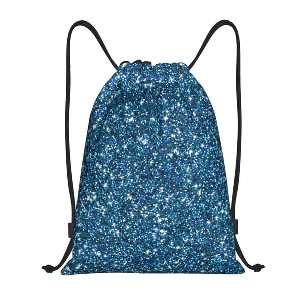 Fotbe Blue Glitter Bolsa Mochila con Cordón Estampada, Bolsa de Gimnasio Deportiva, Bolsa Cinch, Bolsa con Cordón para Hombres y Mujeres-Medium