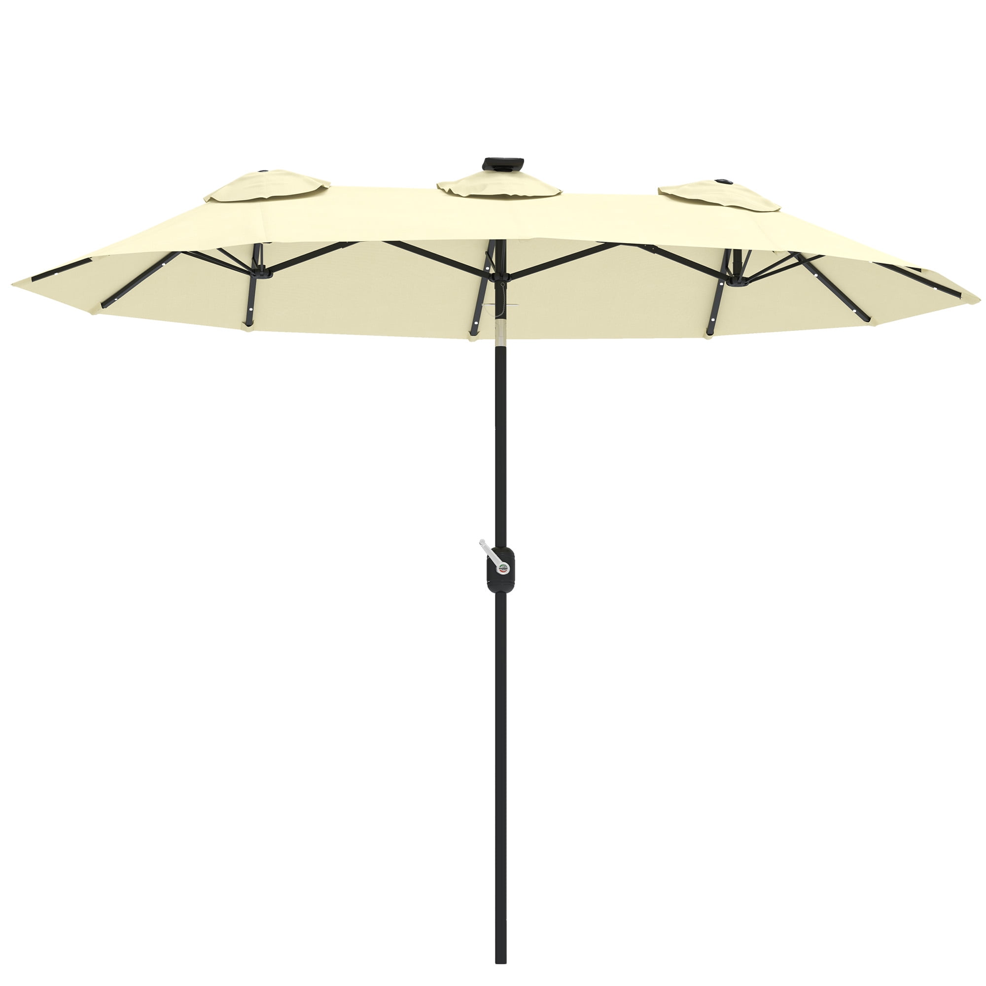 Outsunny 9.7' Double-sided Patio Umbrella with LED Solar Light, Tilt and Crank, Outdoor Umbrella, Cream White