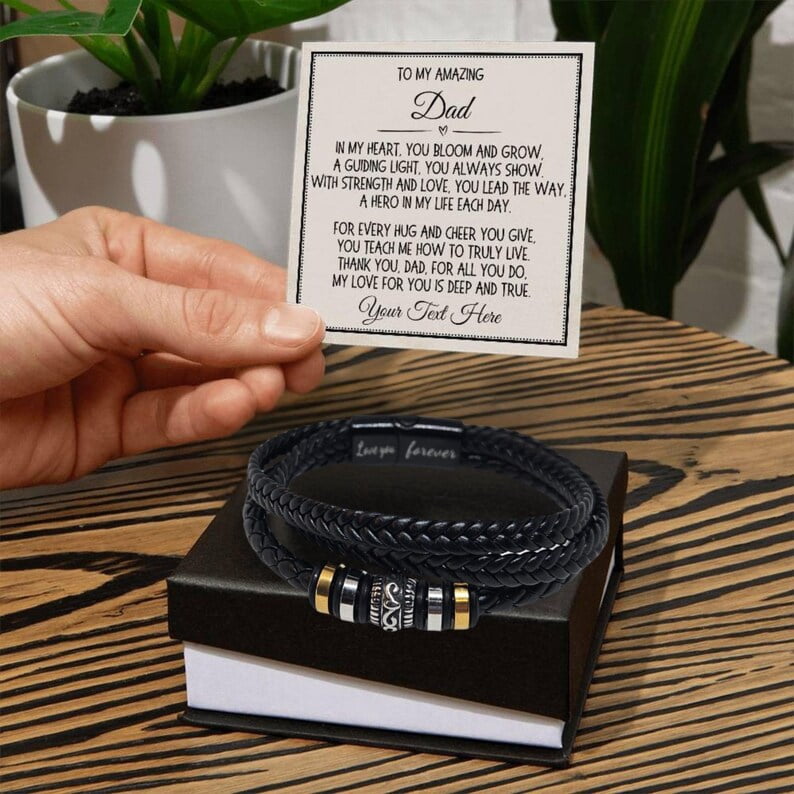 Dad Gift Bracelet for Him, Daddy Father's Day Valentine's Birthday Christmas Gift Ideas for Dad Personalized Gifts, Bracelet for Men with Message Card and Gift Box