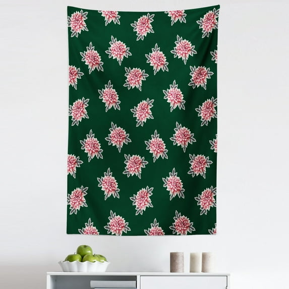 Botanic Tapestry, Dahlia Flowers Summer Blooming Creativity Dignity Repetitive Artwork, Fabric Wall Hanging Decor for Bedroom Living Room Dorm, 5 Sizes, Emerald and Dark Pink, by Ambesonne