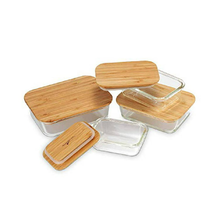 Bambooware Glass Containers with Lids | Non Plastic Glassware Set - Natural  Raw Organic Wooden Bamboo Lids | Set of 4 | Reusable, BPA Free | Perfect