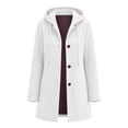 thumbnail image 6 of MOONDU Women's Faux Suede Coat Pea Coat Hooded Button Down Mid-Length Drawstring Long Sleeve with Pockets Casual Fall Winter Daily Wear Top 8 Colors, 6 of 8