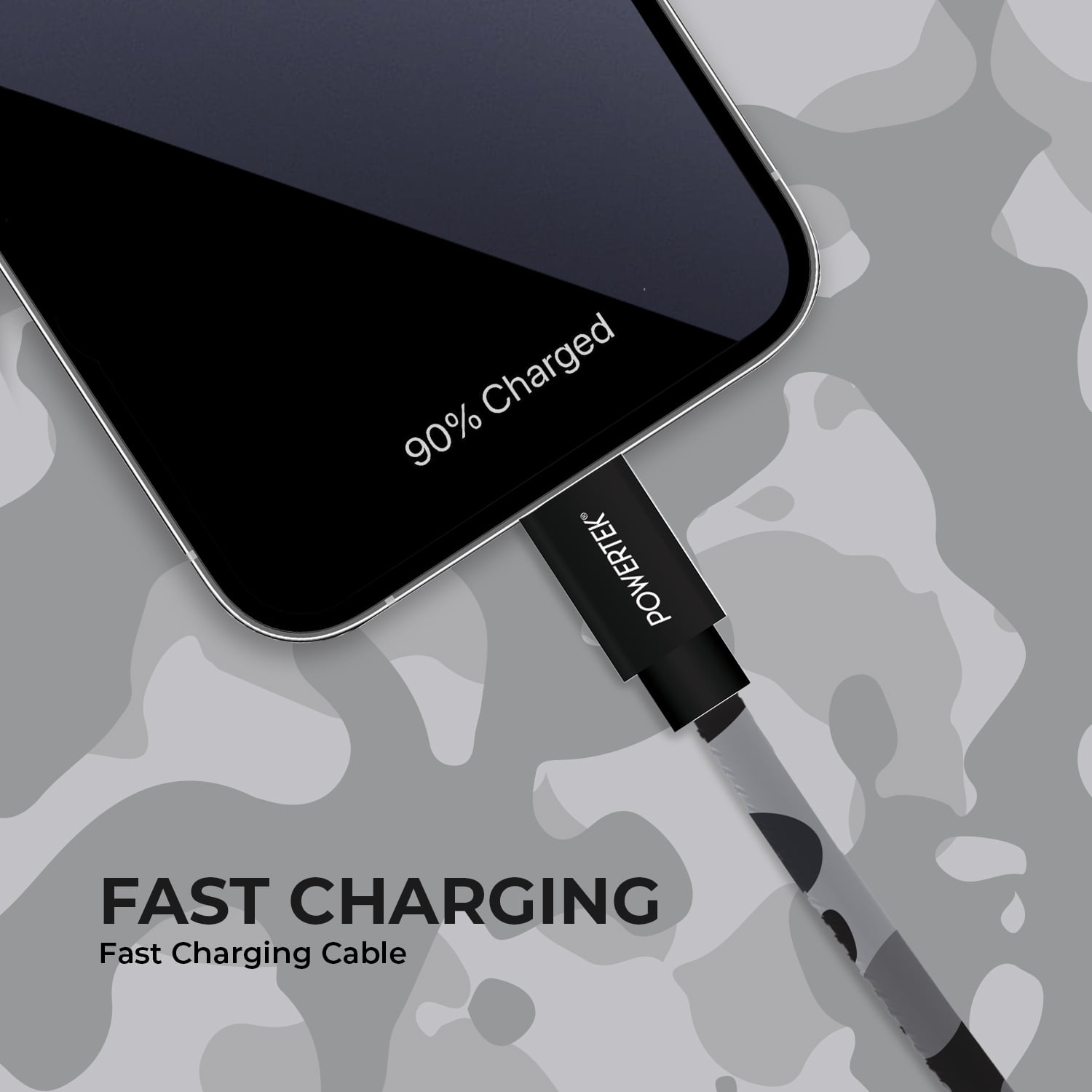 Liquipel Powertek Pastel Camo 6' USB-A to USB-C Cable, Black