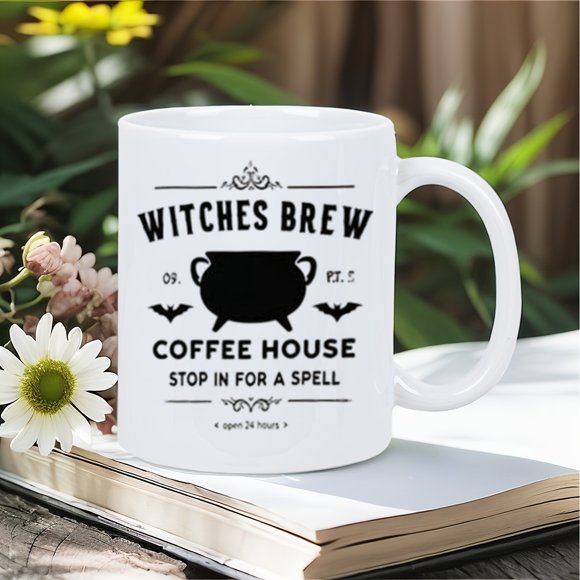 Witches Brew Magic Spell Mug - Ceramic Coffee Cup with Mocha Latte & Witches Brew, Novelty Cup for Coffee, Tea, Hot Beverages - Dishwasher Safe Suitable for, Office, or Gift for Witches & Coffee