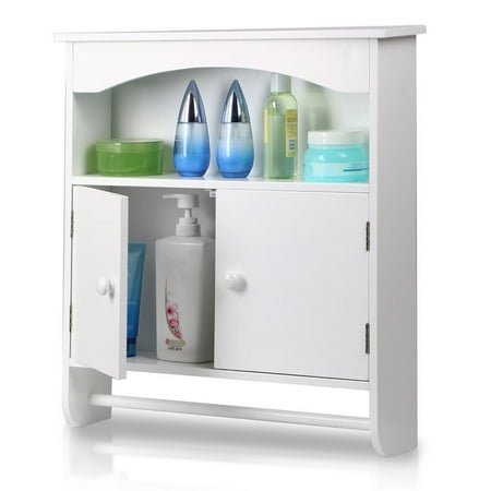 White Wood Wall Cabinet - Yaheetech White Wood Bathroom Wall Mount Cabinet Toilet Medicine Storage Organizer Bar