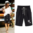 thumbnail image 2 of Athletic Shorts Women Plus Size Casual Shorts High Waist Dandelion Print Lacing Beach Pocket Gym Shorts Women Black L, 2 of 4
