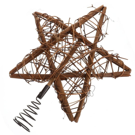 Star Adornment Christmas Rattan Star Treetop with Spring Support Xmas Tree Topper Decoration