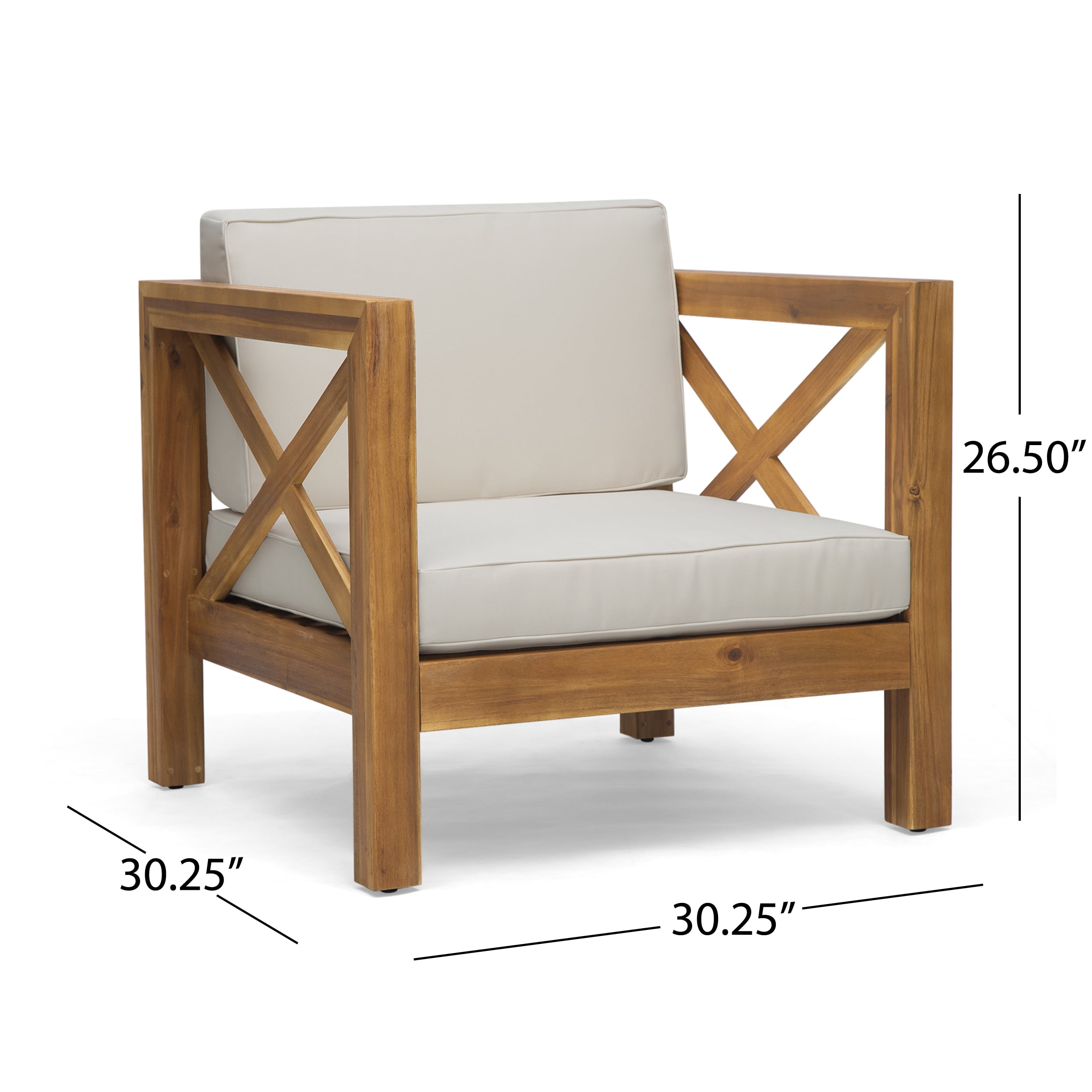 Outdoor Single Leisure Seat Chair, Acacia Wood Frame Relaxing Seat for Patio Garden, Teak and Beige