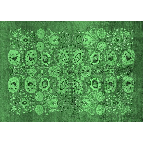 Ahgly Company Machine Washable Indoor Rectangle Oriental Emerald Green Industrial Area Rugs, 5' x 7'