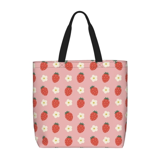 Fotbe Strawberry Bolsa Tote con Estampado para Mujer, Bolsos con Cremallera, Bolsa de Hombro Casual de Gran Capacidad con Bolsillos Internos