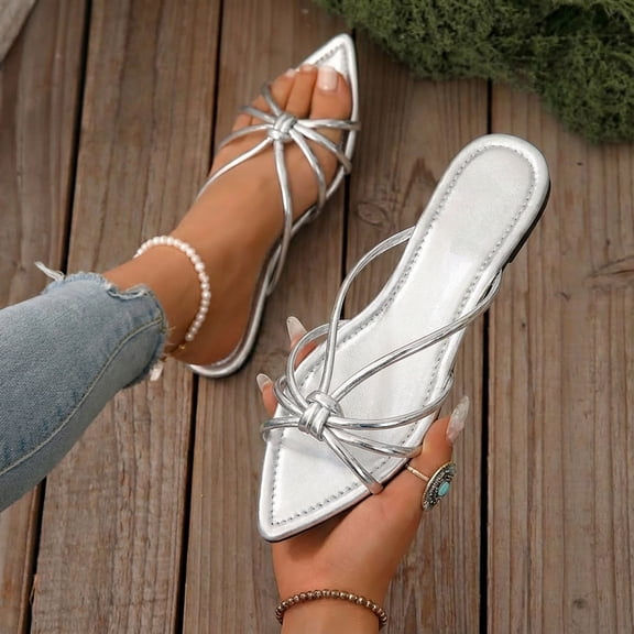 Woman Sandals Women's Casual Versatile Comfortable Stylish Bow On Sweet Sandals For Spring And Summer.,Silver,38