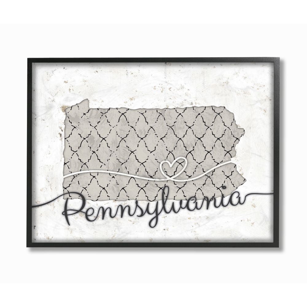 Stupell Industries Pennsylvania Patterned Grey US State Design Framed Wall Art by Ziwei Li