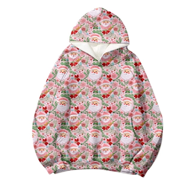 WEAIXIMIUNG Robe Sweat à Manches Courtes Mode Décontractée Imprimé de Noël à Capuche Manches Longues Top2