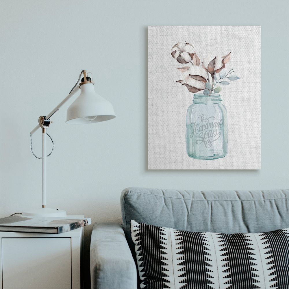 Stupell Industries Cotton Flower in Soap Branded Jar Floral Charm Canvas Wall Art Design by Lettered and Lined, 30" x 40"