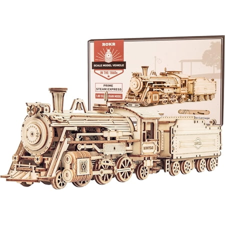 3D Wooden Puzzle for Adults-Mechanical Train Model Kits-Brain Teaser Puzzles-Vehicle Building Kits-Unique Gift for Teens on Birthday/Christmas Day(1:80 Scale)(MC501-Prime Steam Express)