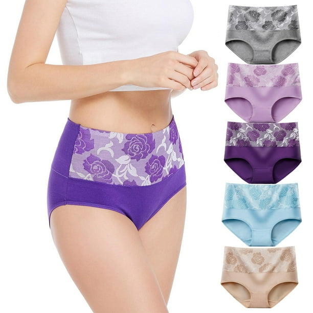 Gibobby Braguitas Slim Fit Paquete 5 ropa interior cintura alta algodon elastico para mujer colores mezclados ropa interior transpirable y comoda