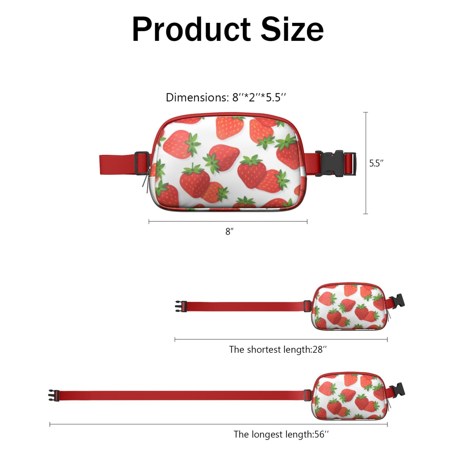 Waist Bag for Sports Enthusiasts Commuters Fashionable Waterproof Fanny Pack with Adjustable Strap for Outdoors Workout Traveling Strawberry Sporty Waist Pack