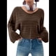 thumbnail image 1 of Suéter de Larga con Cuello Redondo para Mujer, Ajustado, de Punto Acanalado, Liso, Moderno, Tipo Pulóver. Marrón S, 1 of 8