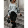 thumbnail image 3 of Women Knit Sweater Long Sleeve Crew Neck Abstract Lines Loose Pullover Warm Sweater for Fall Winter, 3 of 10