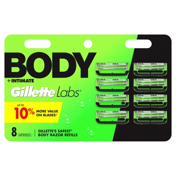 Gillette Labs Body Intimate Razor Blades for Men, Anti-ingrown bar, 8 Blade Refills
