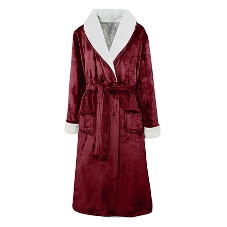 

SEMIMAY Autumn Bathrobe Thickened Color Long Solid Winter And Coral Hooded Women s Sleepwear