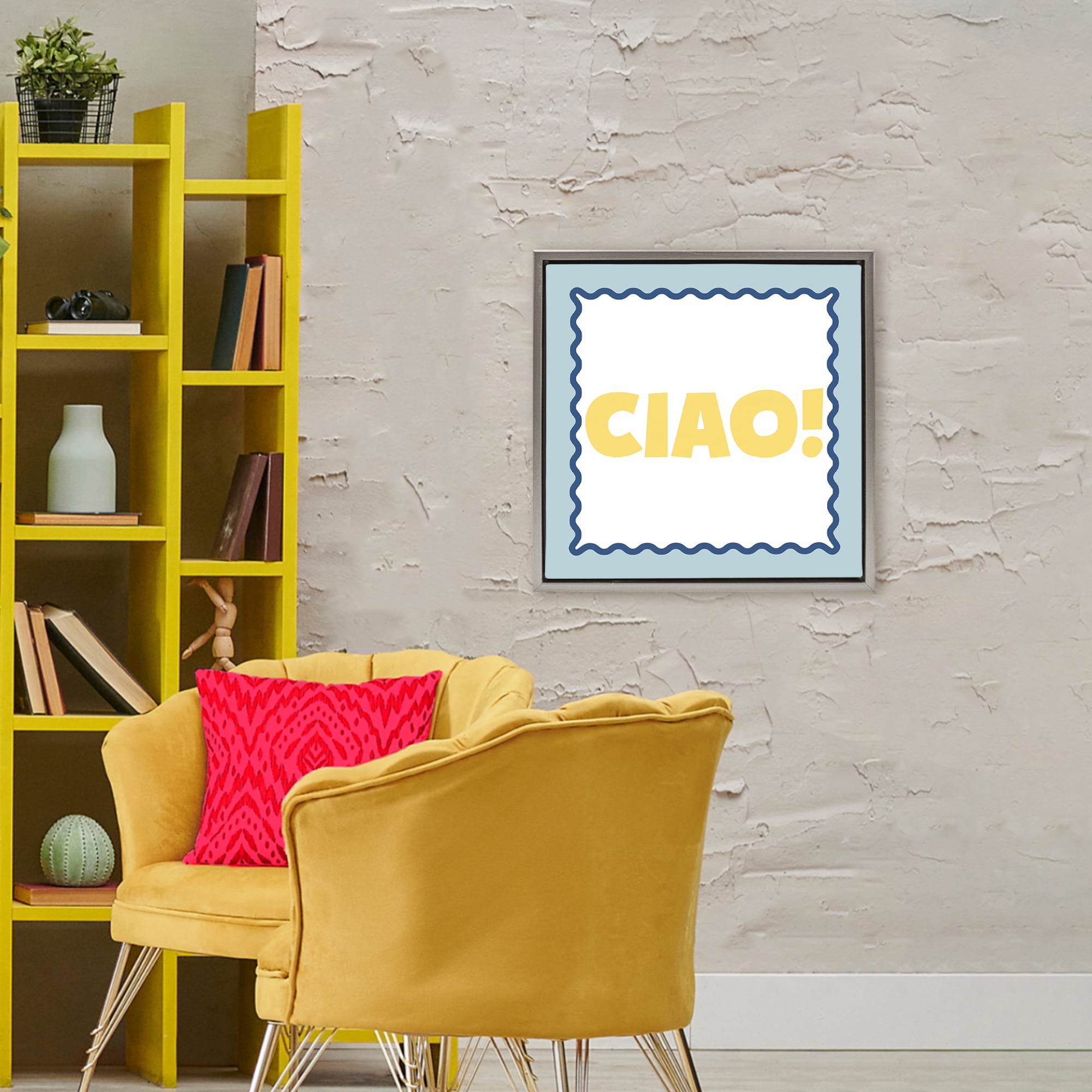 Stupell Industries CIAO! Bold Yellow Typography Gray Framed Floater Canvas Wall Art, design by SD Graphics Studio
