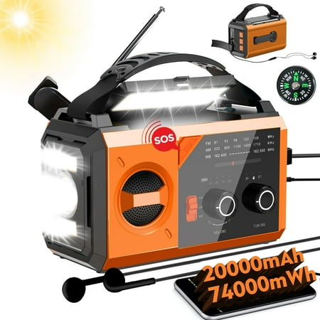 KOGYAS Weather Radio,20000mAh Solar Hand Crank Emergency Portable Radio with Bluetooth 5.3,Battery Powered AM/FM/NOAA Weather Alert with Flashlight,Cell Phone Charger and SOS Siren for Power Outages