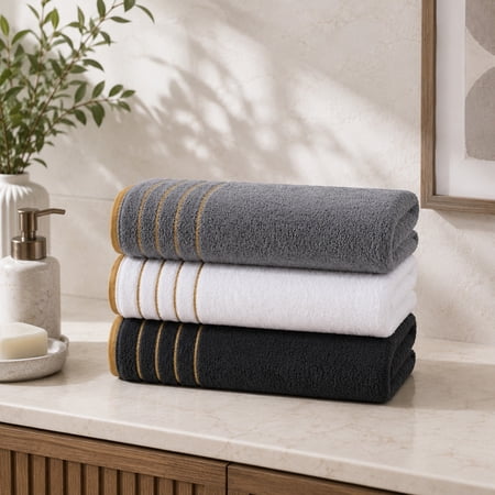 Coral Fleece Towel Set 3 Pack Soft Absorbent Bath Towels with Striped Design Quick Dry Polyester Towels for Bathroom Gym Travel Hotel Home