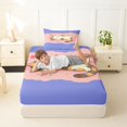 thumbnail image 3 of Manfei Cute Sleeping Kitten Twin Fitted Sheet, Cartoon Animal Bedding, Purple Pink, 2pcs, 1 Fitted Sheet and 1 Pillowcase, 3 of 6