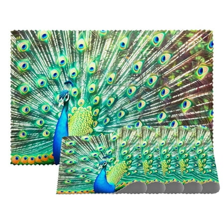 

Placemats Set of 6 Non Slip Washable Table Placemats Colored Feather Peacock