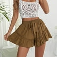 thumbnail image 6 of Women Casual Shorts Wide Leg Ruffle Hem Drawstring Elastic Waist Loose Shorts for Female Brown XL, 6 of 8