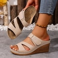 thumbnail image 5 of Dakaela Women Dressy Wedge Sandals Comfortable Walking Soft Leather Platform Slides Arch Support Casual Slip on Summer Shoes Size 6-10 Beige, 5 of 9