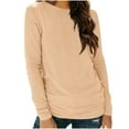 thumbnail image 2 of VgaVtl Womens T Shirts Long Sleeve Plus Size Womens Tops Beige Basic Layering Plain Loose Workout Casual Tops, 2 of 6