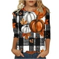 thumbnail image 2 of Aueoeo Oversized Tees Cute Graphic Tees For Women Women Trendy Pumpkin Fruit Print Round Neck Three Quarter Sleeve 3/4 Sleeve T-Shirt Top Womens Tees Loose Fits, 2 of 5