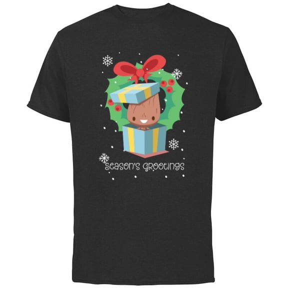 Marvel Baby Groot Christmas Holiday Season’s Grootings Cute - Short Sleeve Cotton T-Shirt for Adults - Customized-Black