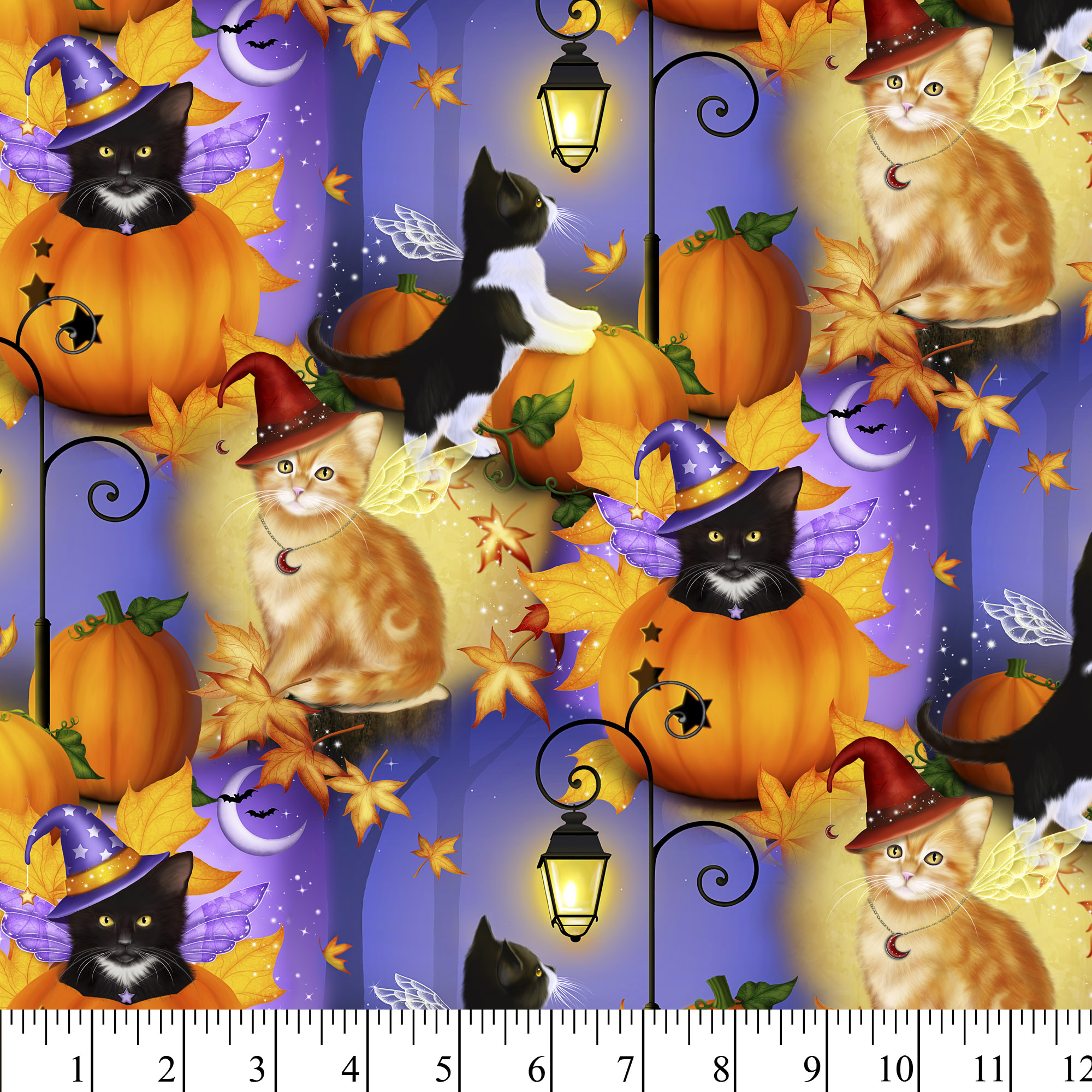 David Textiles Inc. Halloween Cat Fairies Cotton 1 Yd. Precut Sewing