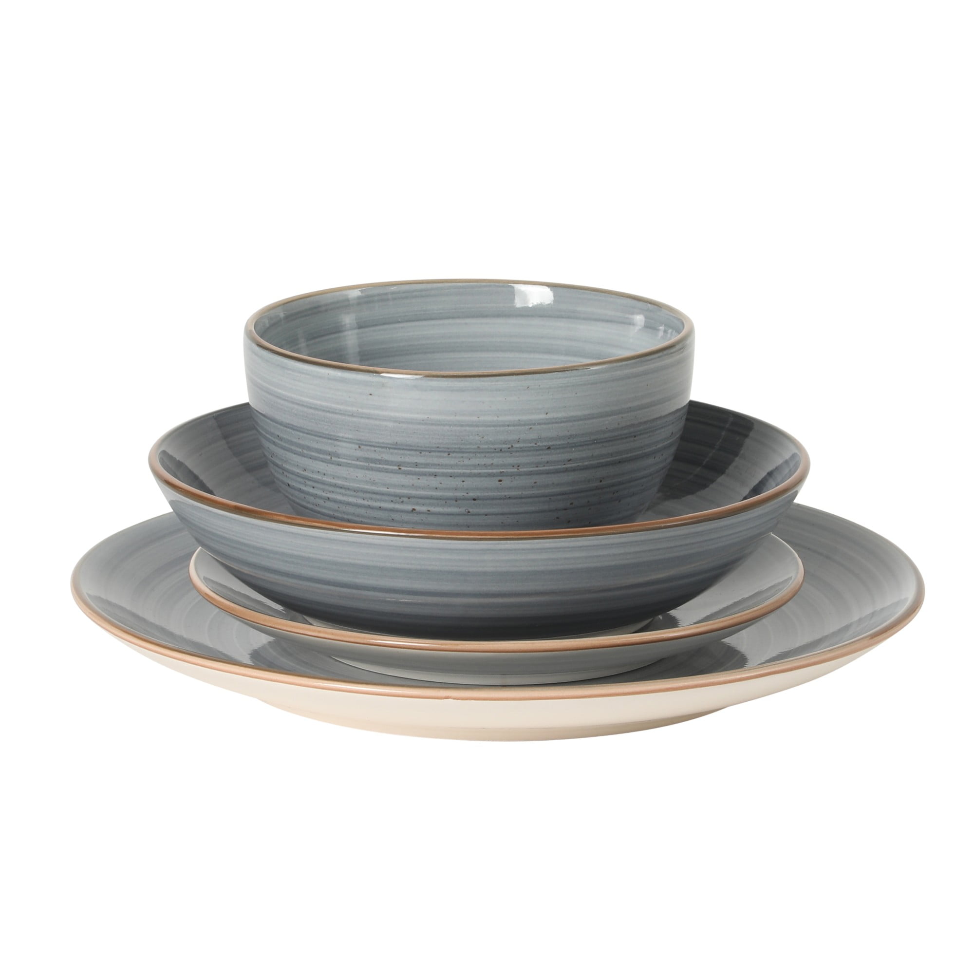 Gibson Home Stonebury 16 Piece Plates and Bowls Assorted Color Dishes - Handpainted Stoneware Dinnerware Set - Service for 4