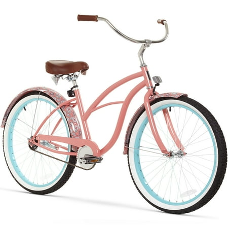 sixthreezero Women's Single Speed Beach Cruiser Bicycle, 26" Wheels and 17" Frame, Paisley Coral