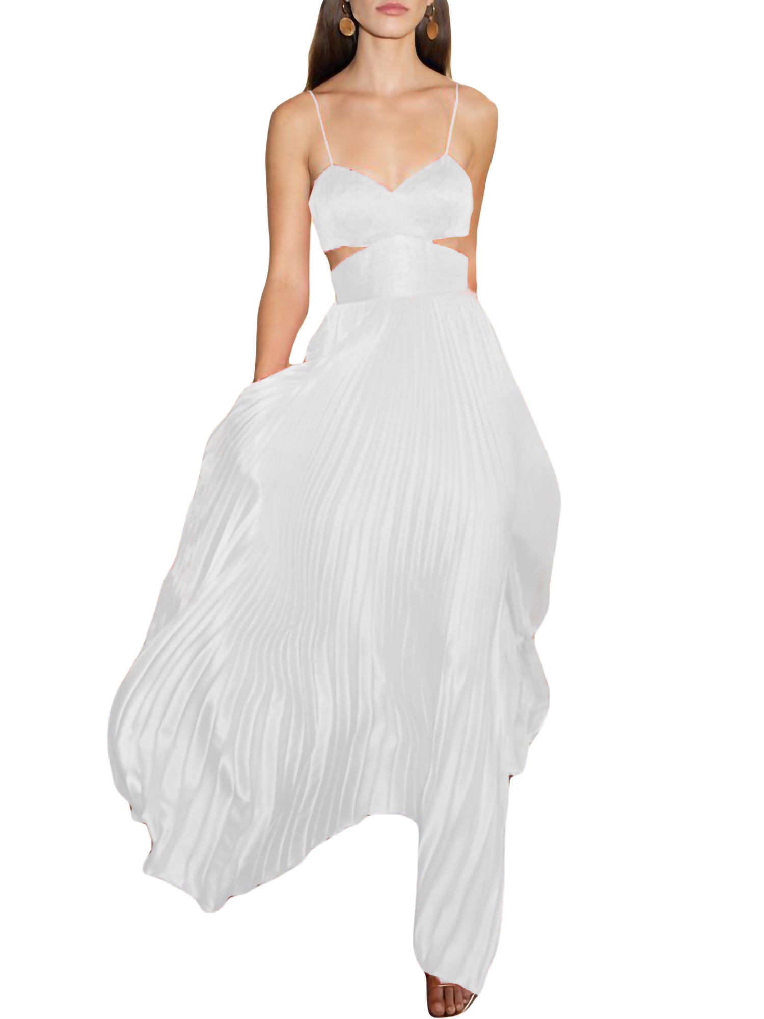 pleated hollow backless sling maxi