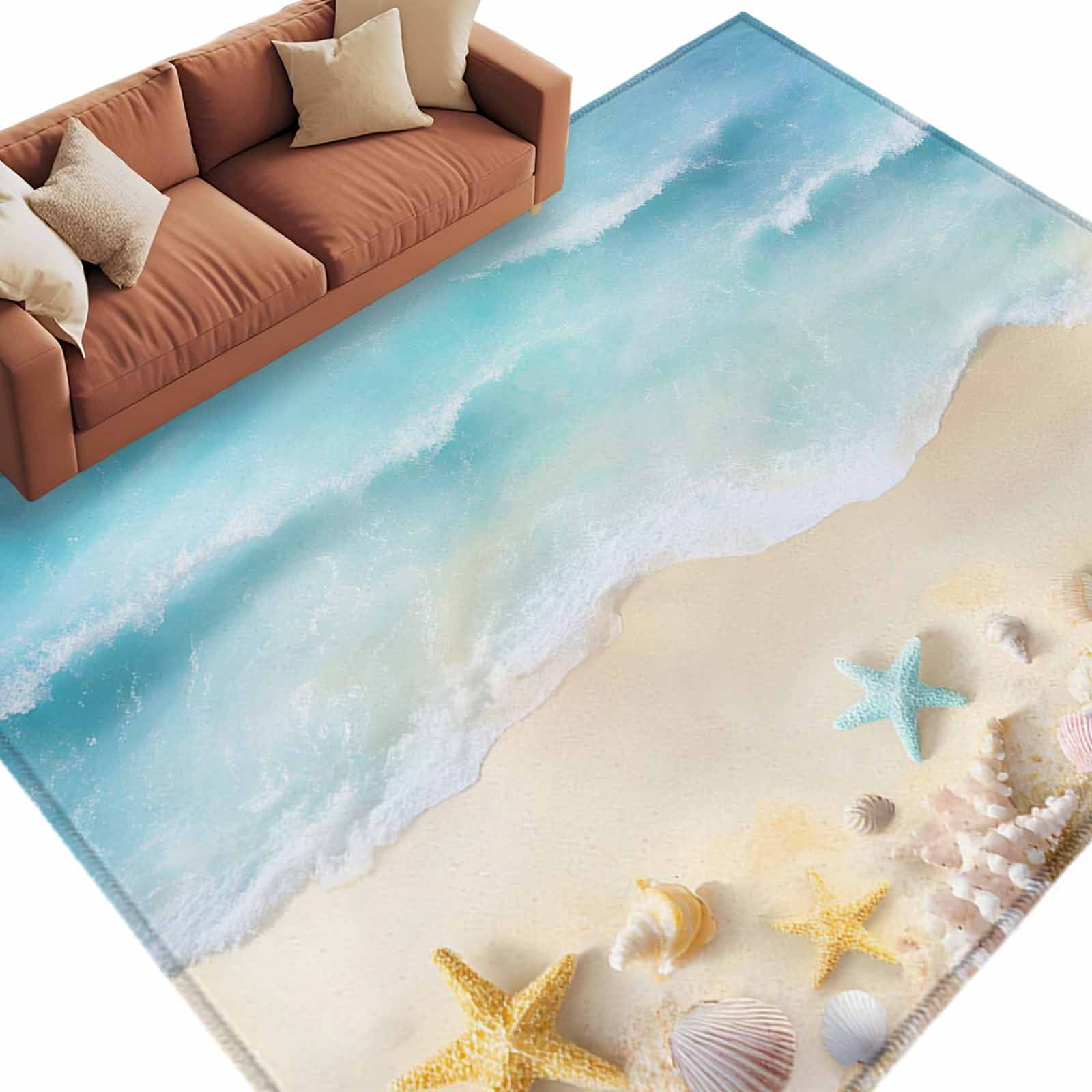 Blue Waves Area Rugs Collection 6 x9 Summer Beach Starfish Coastal Nautical Ocean Non Slip Indoor Rectangle Throw Runner Rug Floor Mat Carpet for Living Room Dining Table Bedroom Nursery