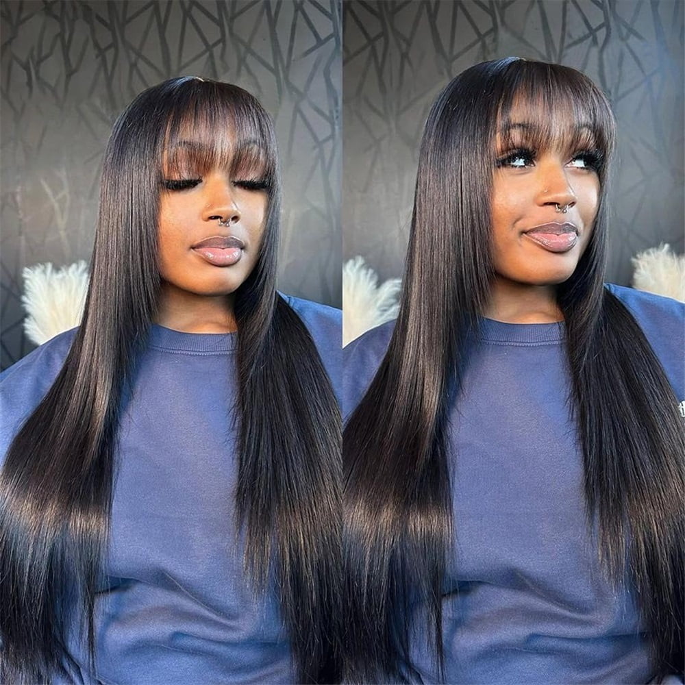 Straight 3x1 MIddle Part Lace Wigs with Bangs Brazilian Human Hair Wigs