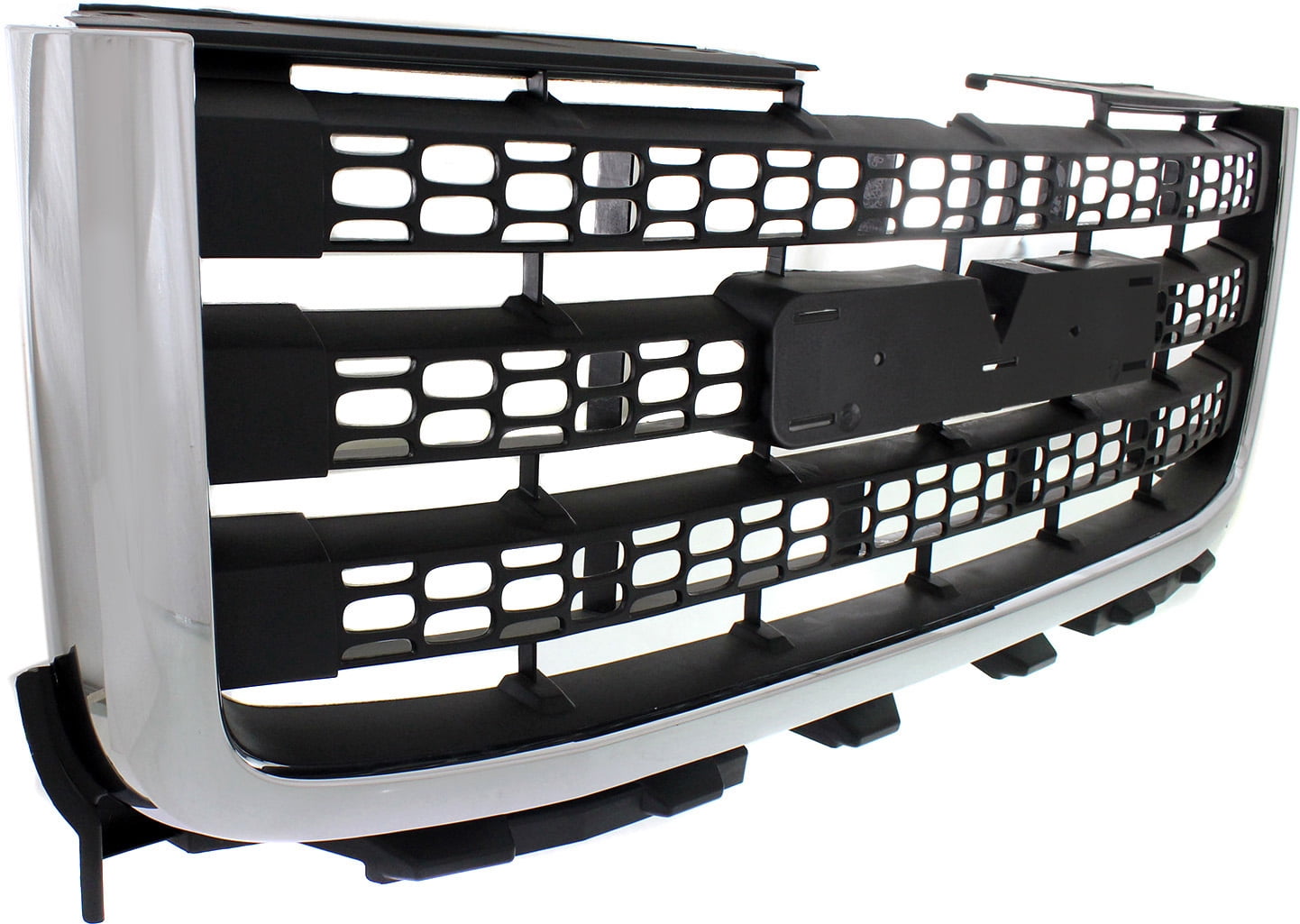 Grille Assembly Compatible With 2011-2014 GMC Sierra 2500 HD 3500 Chrome Shell with Textured Black Insert