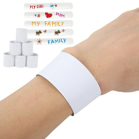 Pulsera de PVC blanca tipo bofetada | Pulsera de pizarra blanca de doble cara para graffiti | Pulsera tipo bofetada para manualidades infantiles y proyectos de arte escolares