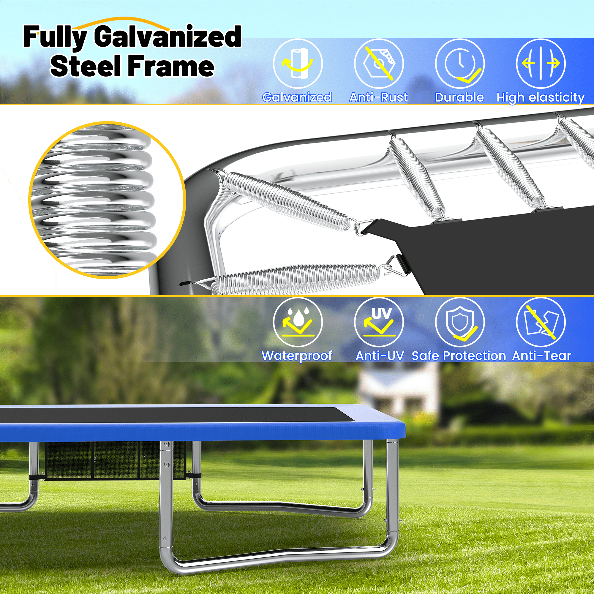 Mersco 8x14ft Large Rectangle Trampoline with Enclosure Net , Slide Outdoor Big Trampoline for Backyard,Kids Trampoline with Basketball Hoop,Birthday and Holiday Gifts for Kids,Blue